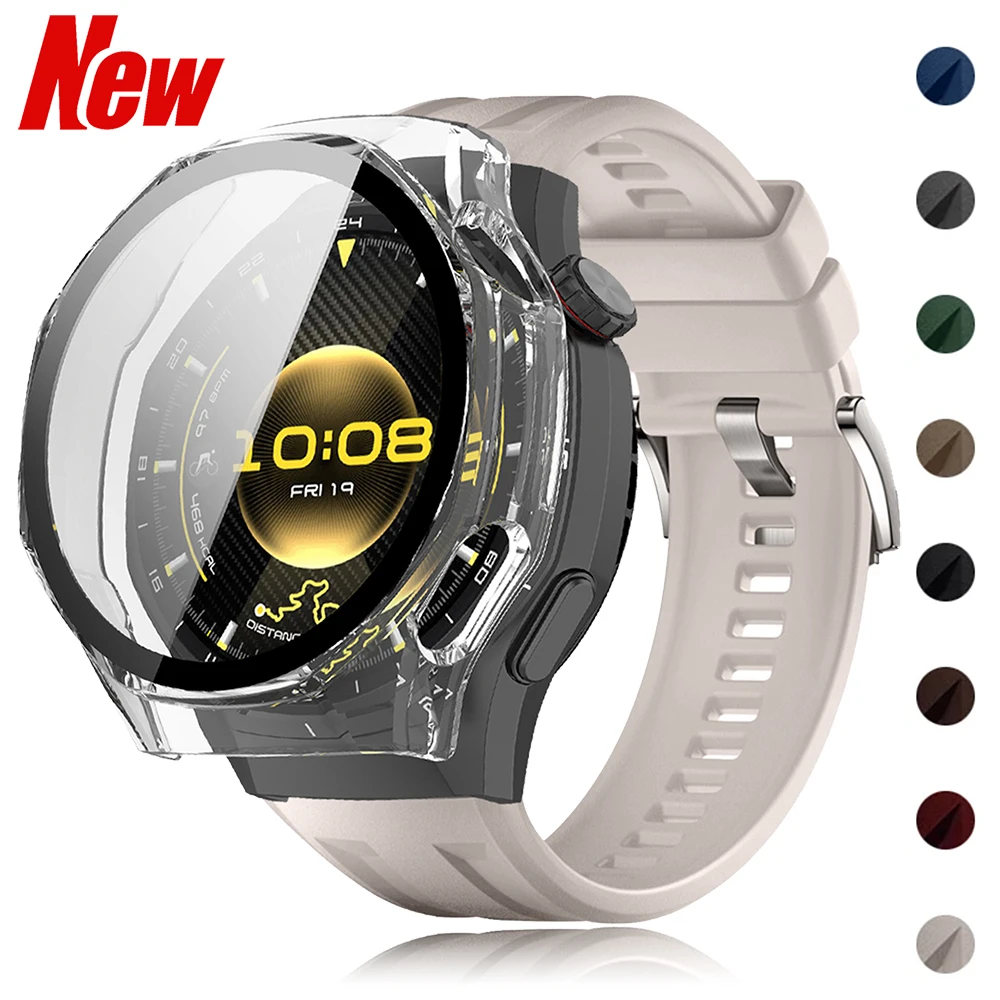 

Силиконовый ремешок + чехол для ПК для Huawei Watch GT6 Pro 46 мм, защитный чехол для экрана, спортивный браслет из закаленной пленки для Huawei GT6Pro