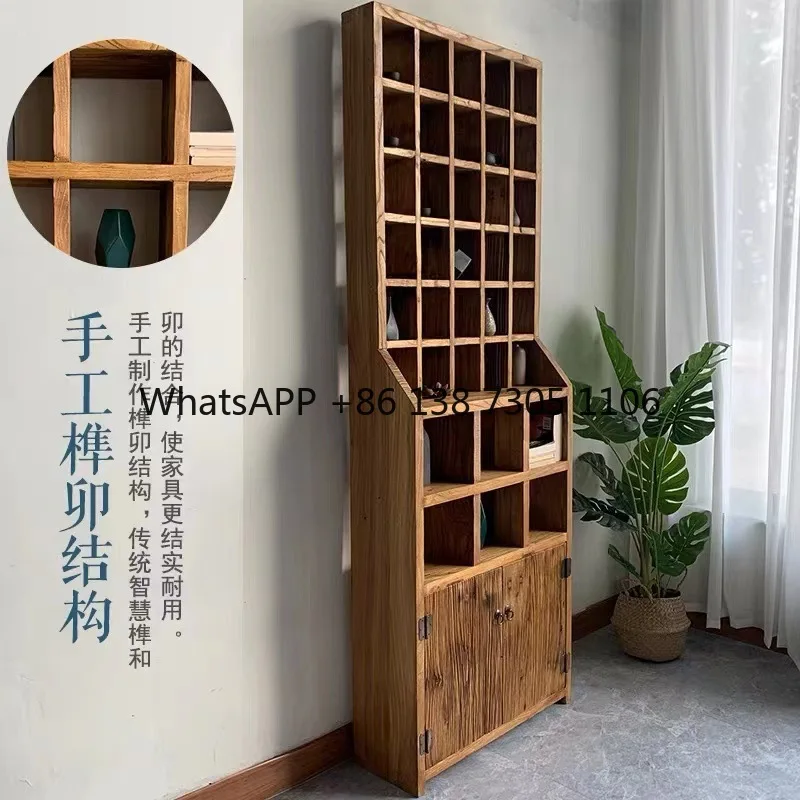 

New Chinese style old elm bogu frame tea set display rack Zisha pot tea set lattice partition rack