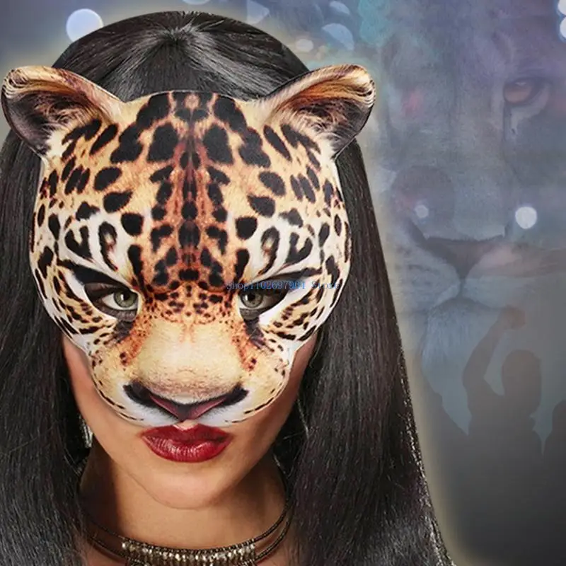 

N7YF Леопардовая маска Хэллоуин Половина лица Забавная маска Маскарадный костюм Карнавальная маска