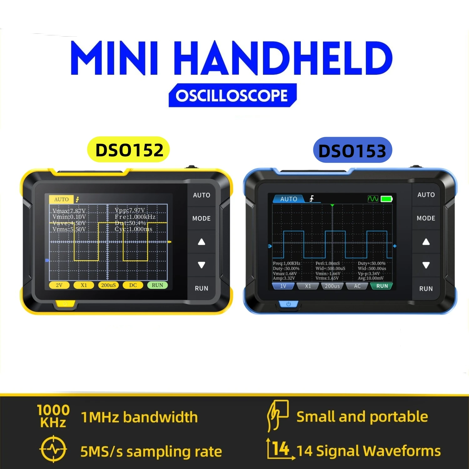 FNIRSI DSO152 DSO153 Mini Handheld Digital Oscilloscope 2.5MSa/s 200KHz Analog Bandwidth 800VPP Support Firmware Upgrade PWM