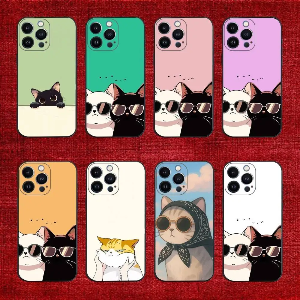 

Lovely Cat Playing Fun Phone Case For iPhone 16e,16,15,14,13,12,11,Pro,X,XS,Max,XR,Plus,Mini Soft Black Cover
