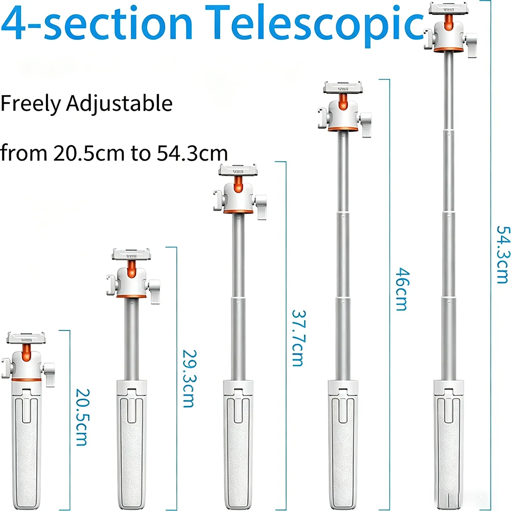 VRIG AC-40A Magnetic Selfie Stick Tripod 4-Section Extendable Stand Cold Shoe for DJI Action 6/5 Pro/4/3/Nano/Osmo 360 Vlog
