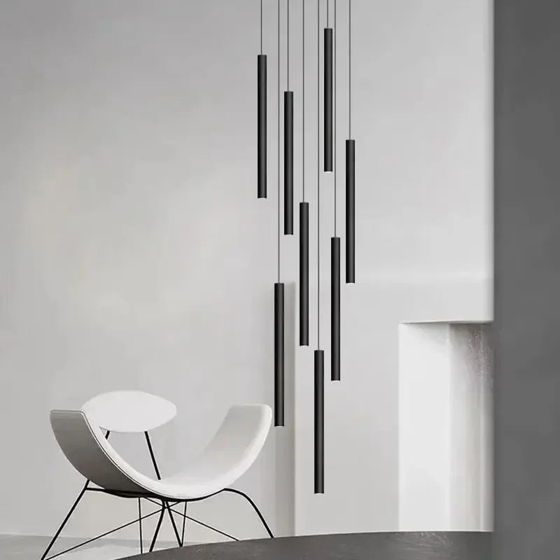Modern minimalist LED stair chandelier living room bedroom chandelier bar lighting tubular bedroom bedside light fixtures