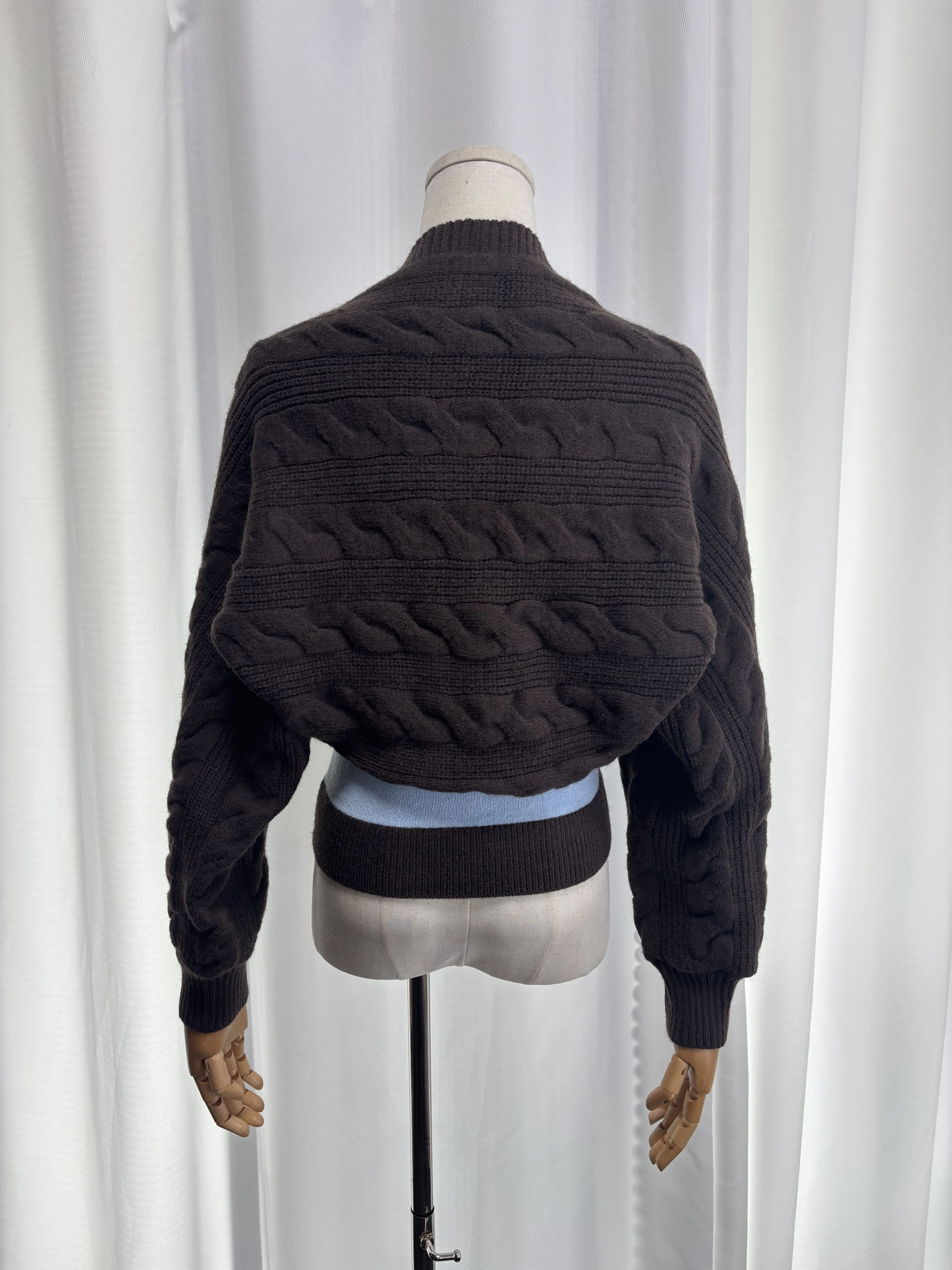 Real shot-Conjunto de dos piezas de punto en bloque para mujer, Top informal y versátil, corte ajustado, Color Patchwork de nicho coreano, otoño 2025, (tarjeta