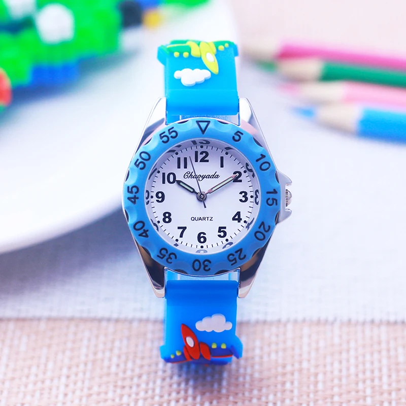 

Boys Girls Little Kids Cool Cartoon Plane Helicopter Silicone Strap Wrist Watches For Students Children Learn Time Holiday Gifts