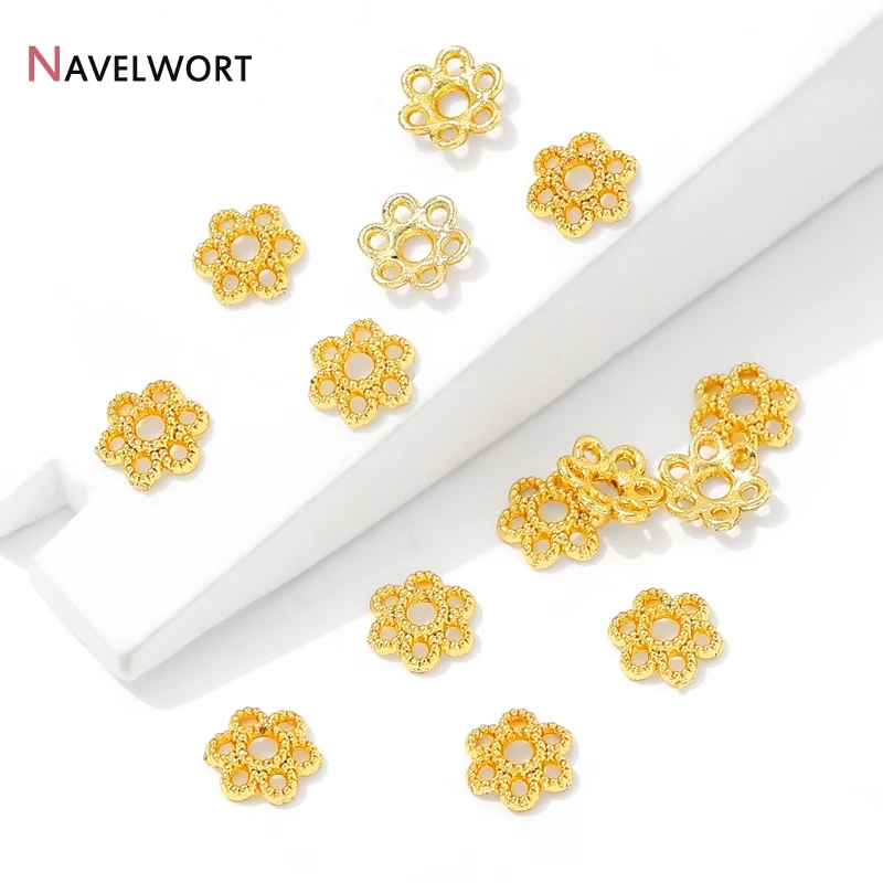 14K Gold Plated Brass Metal Hollow Flower Beads Caps, Beads Caps For DIY Bracelet Necklace Making Accessories view 5