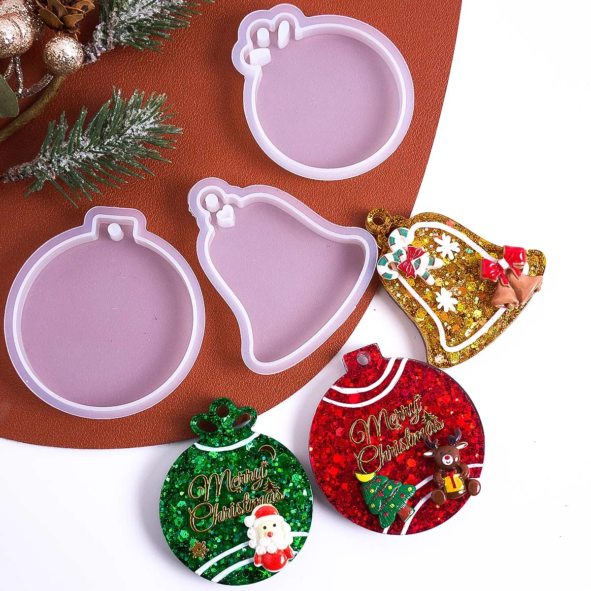 Xmas Tag Pendant Silicone Mold DIY Handmade Round Bell Keychain UV Epoxy Resin Plaster Craft Casting Molds Christmas Tree Decor view 4