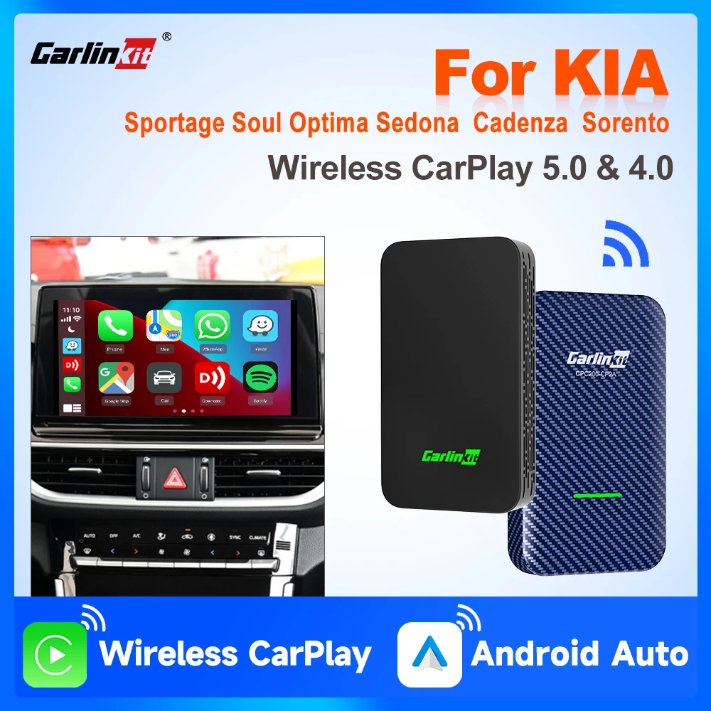 CarlinKit 5.0 &4.0 Wireless Android Auto Wireless CarPlay Adapter For Kia K5 Sportage Forte Sorento Soul Stinger EV6 Niro Seltos