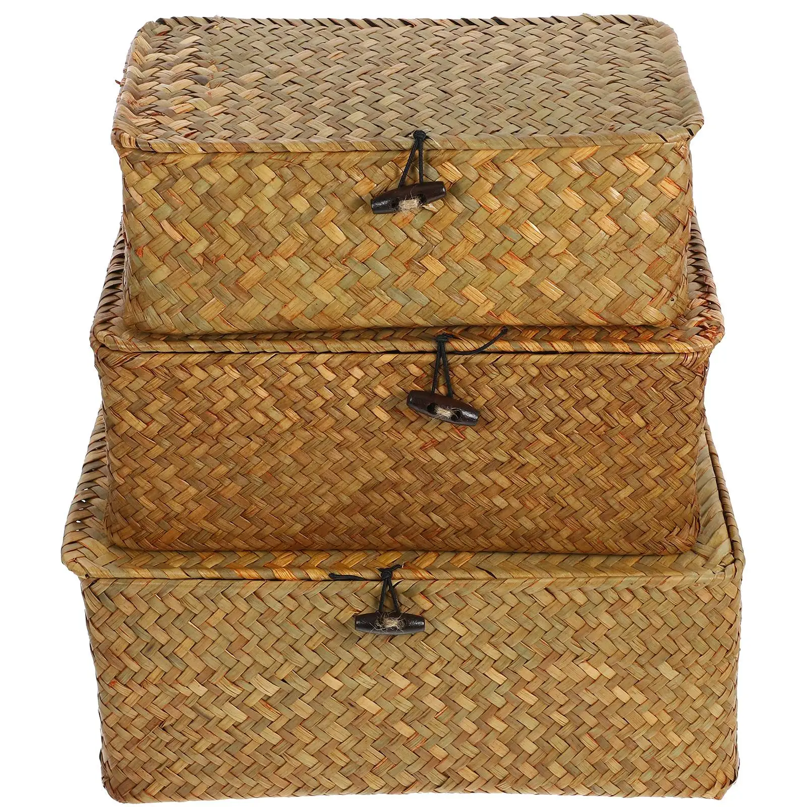 

3Pcs Natural Woven Storage Baskets for Home Woven Storage Basket Bathroom Shelf Desktop ganizer Box Eco Friendly Style