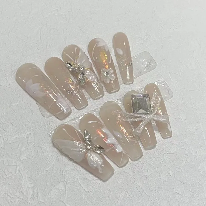 

False Nails Fake Nails Full Cover Press on Nails Diy Pure Handmade Removable Reusable Diamond 10Pcs/Set Butterfly