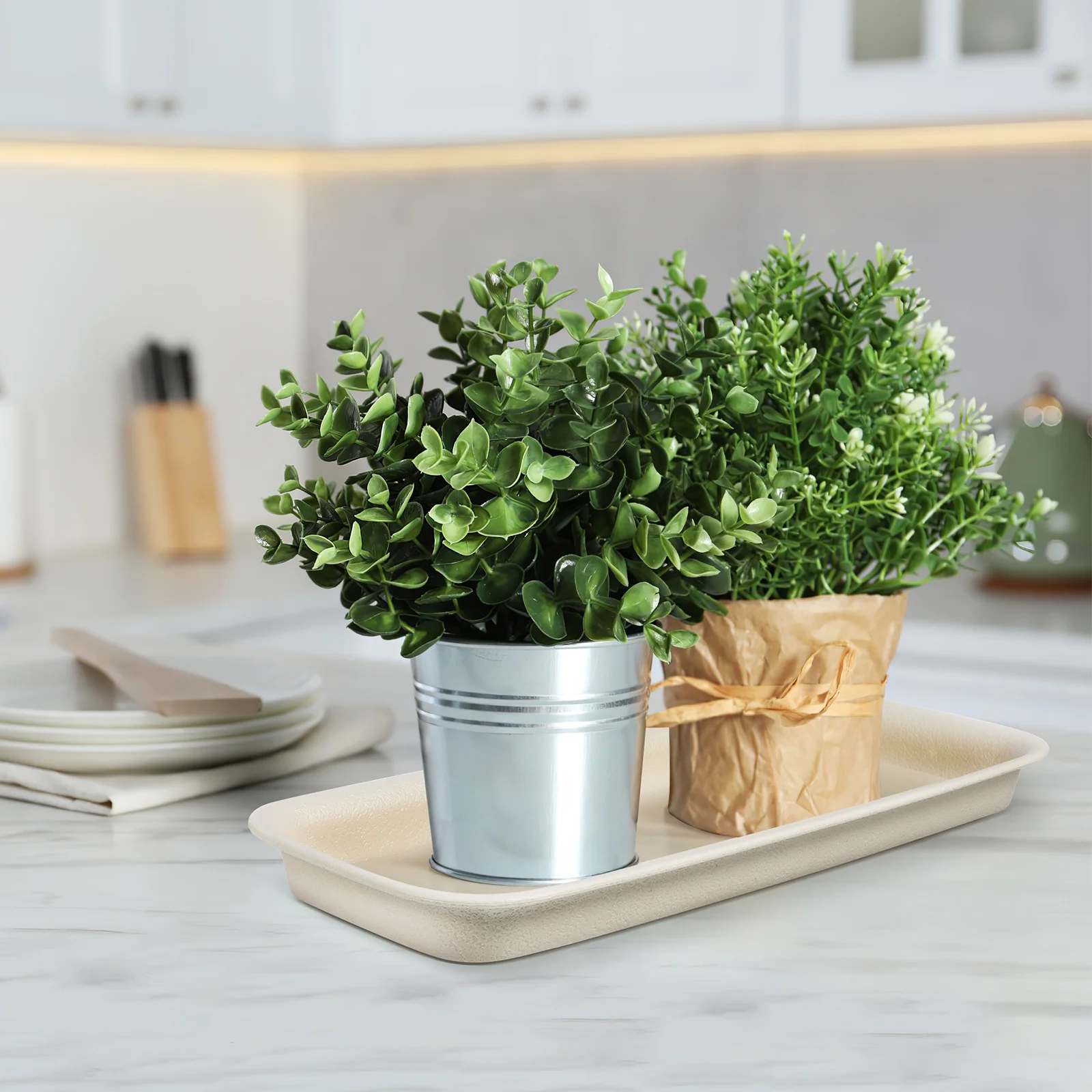 3 vassoi rettangolari per vasi da fiori, piattini antigoccia per piante in vaso, grandi piastre decorative di base in plastica antiscivolo, resistenti al sole