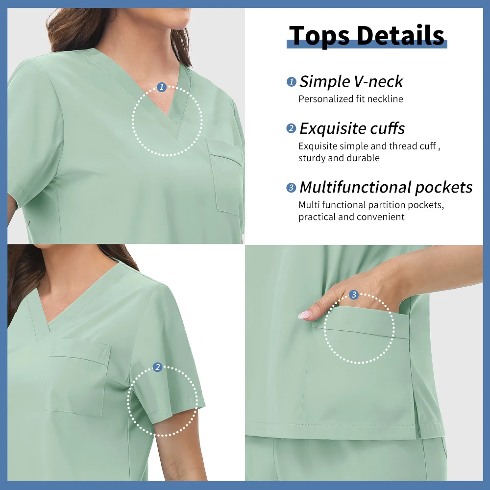 니아힌 스크럽 세트 여성 클래식 V넥 미용사 상의 및 하의 간호복 의사 수술복 애완동물 수의사 작업복