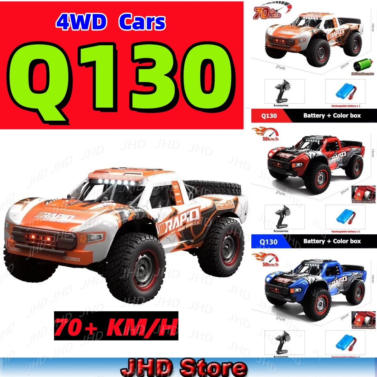 JHD For JJRC Q130 Q130-C 70KM/H 4WD RC Car with Light Brushless Motor Remote Control Car High Speed Drift Monster Truck Toy Gift