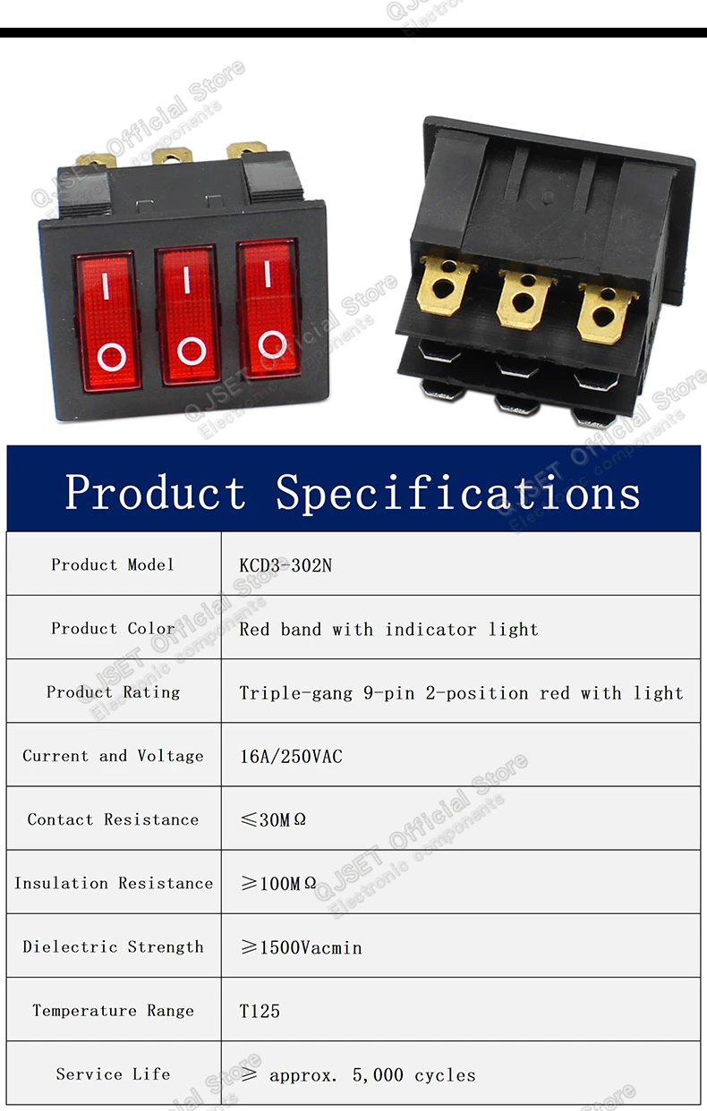 1 Stück KCD3/4/8 Dual 6-Pin/Dreifach 9-Pin 2/3-Gang Netzschalter, Rot/Grün Beleuchteter EIN-AUS-EIN Elektro-Wok-Schalter 15A 250V 20A – Detail 3