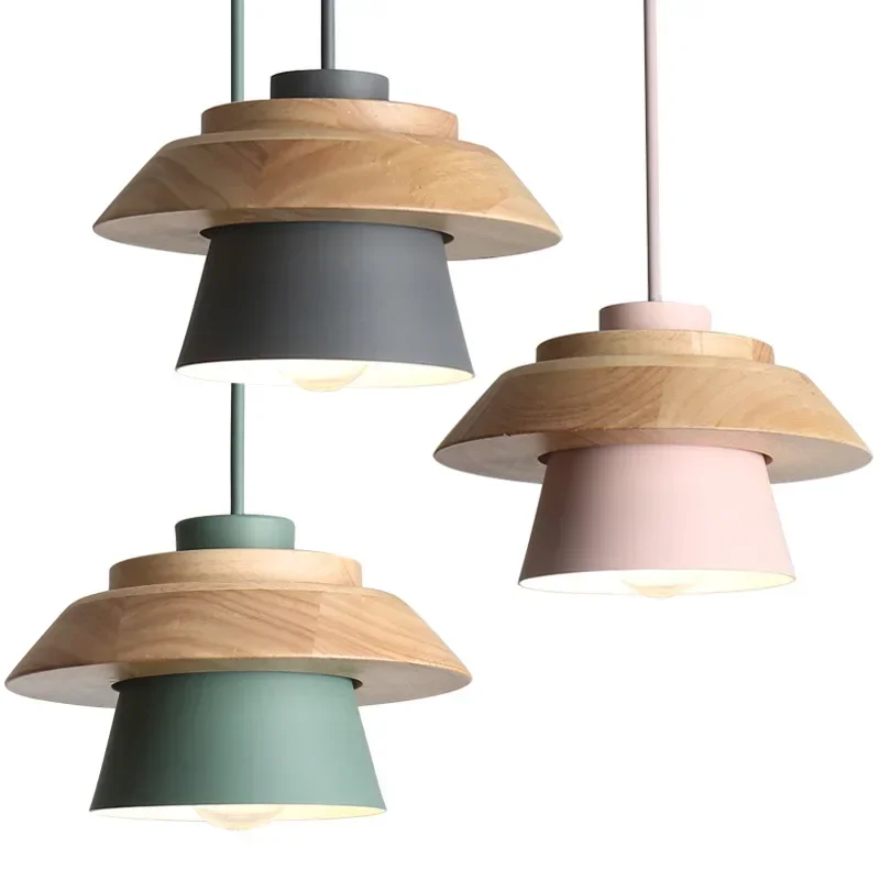 

Simple Nordic colorful and creative wooden pendant lights dining room bedroom balcony aluminum decorative pendant lights