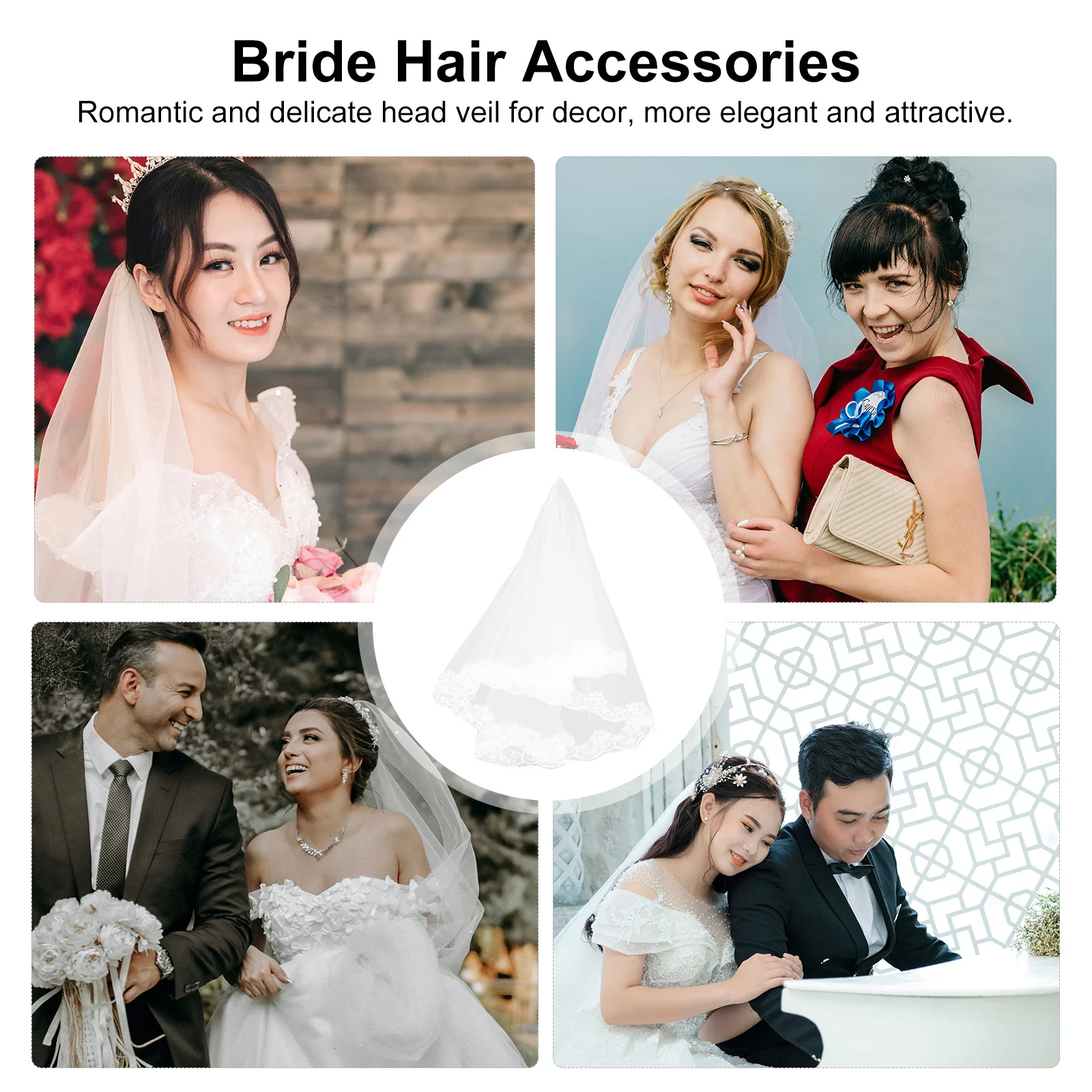 حجاب زفاف قصير، حجاب زهرة من الدانتيل، إكسسوار شعر العروس الرومانسي، ديكور زفاف أنيق، غطاء رأس الزفاف #5