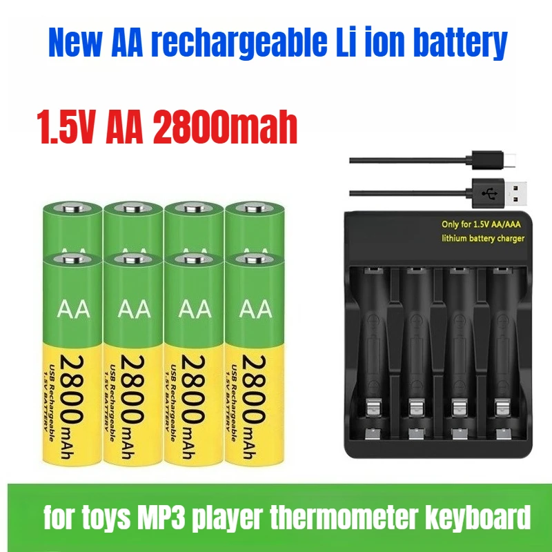 

New AA rechargeable Li ion battery 1.5V AA 2800mah Li ion battery watch for toys MP3 player thermometer keyboard