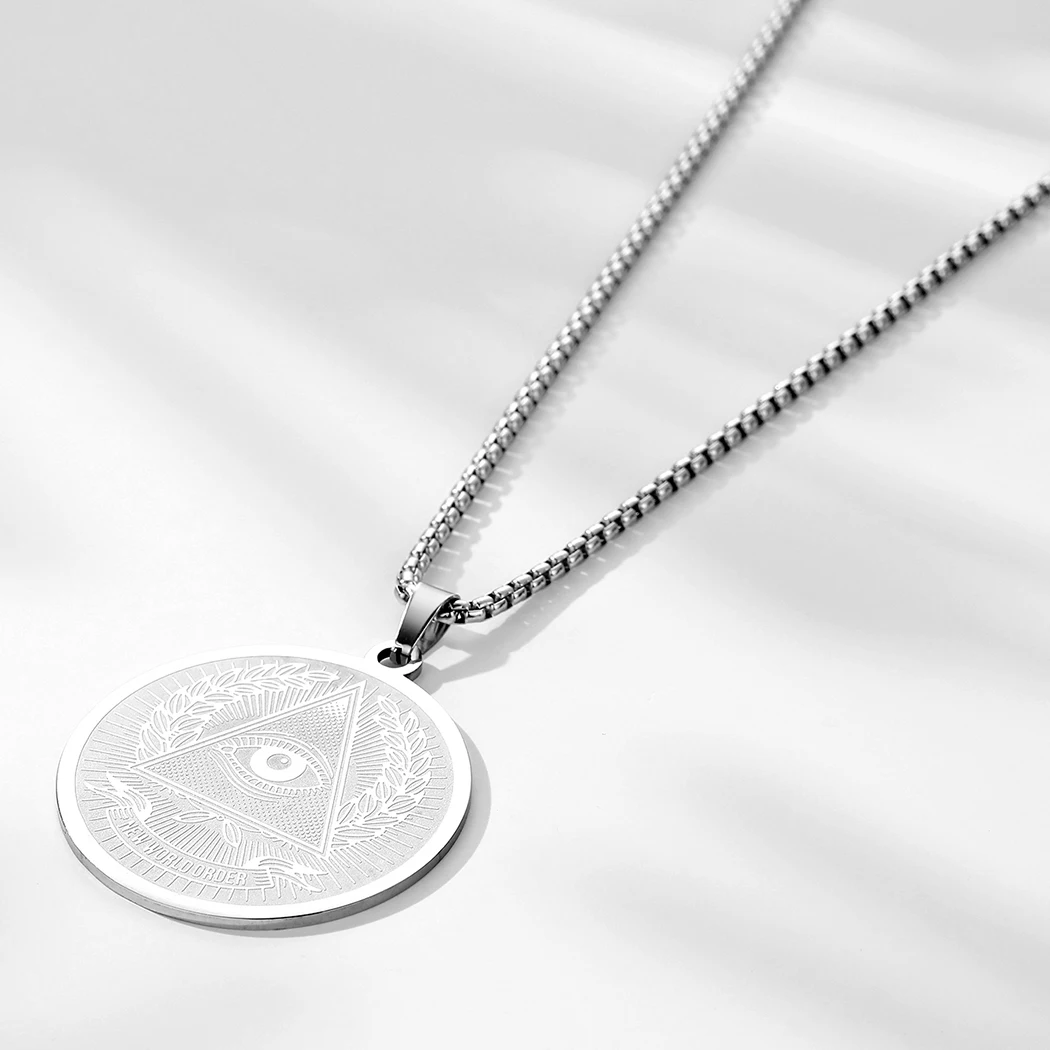 QIMING جميع رؤية العين من العناية الإلهية قلادة قلادة للنساء الفولاذ المقاوم للصدأ مثلث عيون الشر المتنورين قلادة هدية