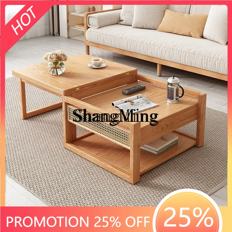 FG good-looking household simple coffee table log lifting integrated solid wood tea table combination small apartment movable