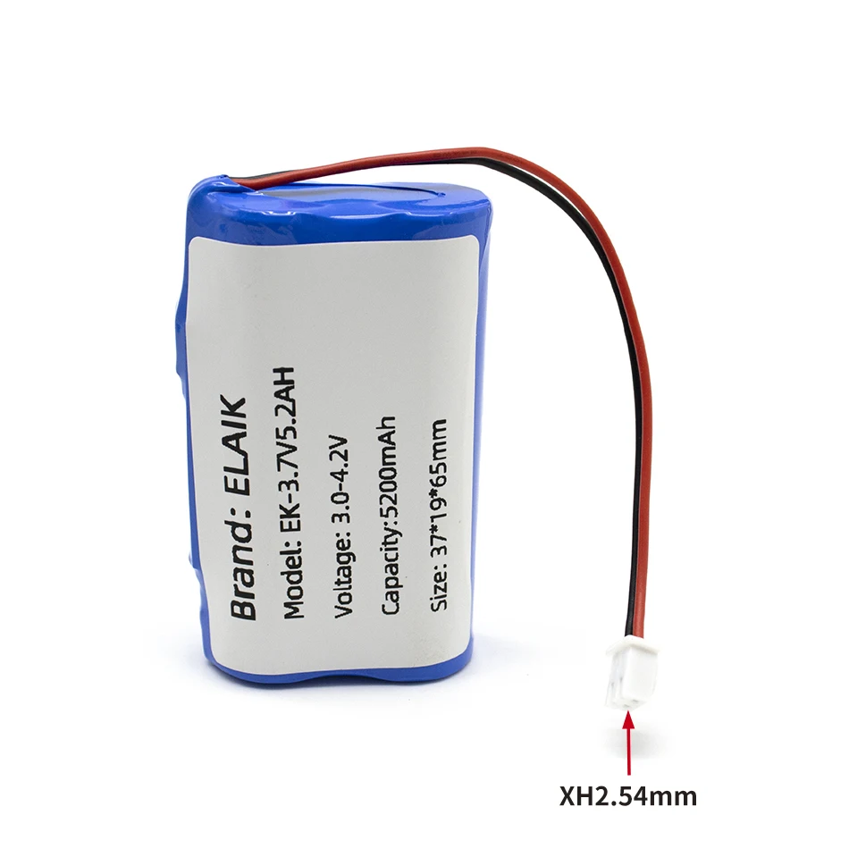 ELAIK 3.7V4.2V5.2A5200MAH XH2.54MM Rechargeable Lithium Battery for CCTV Camera Monitor LED Light Backup Power