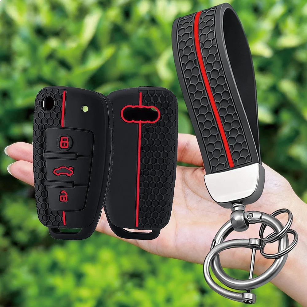Keychain Silicone Key Case Cover Shell for Audi A4 B7 A6 C6 4f 8v A3 8p A1 Auto Remote Key Holder 3 Button Jacket
