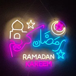 Colorful Neon Art Sign, Ramadan Kareem, Arabic and English, Eid Decoration, DIY Letters, Extra Large LED Neon Wall Light