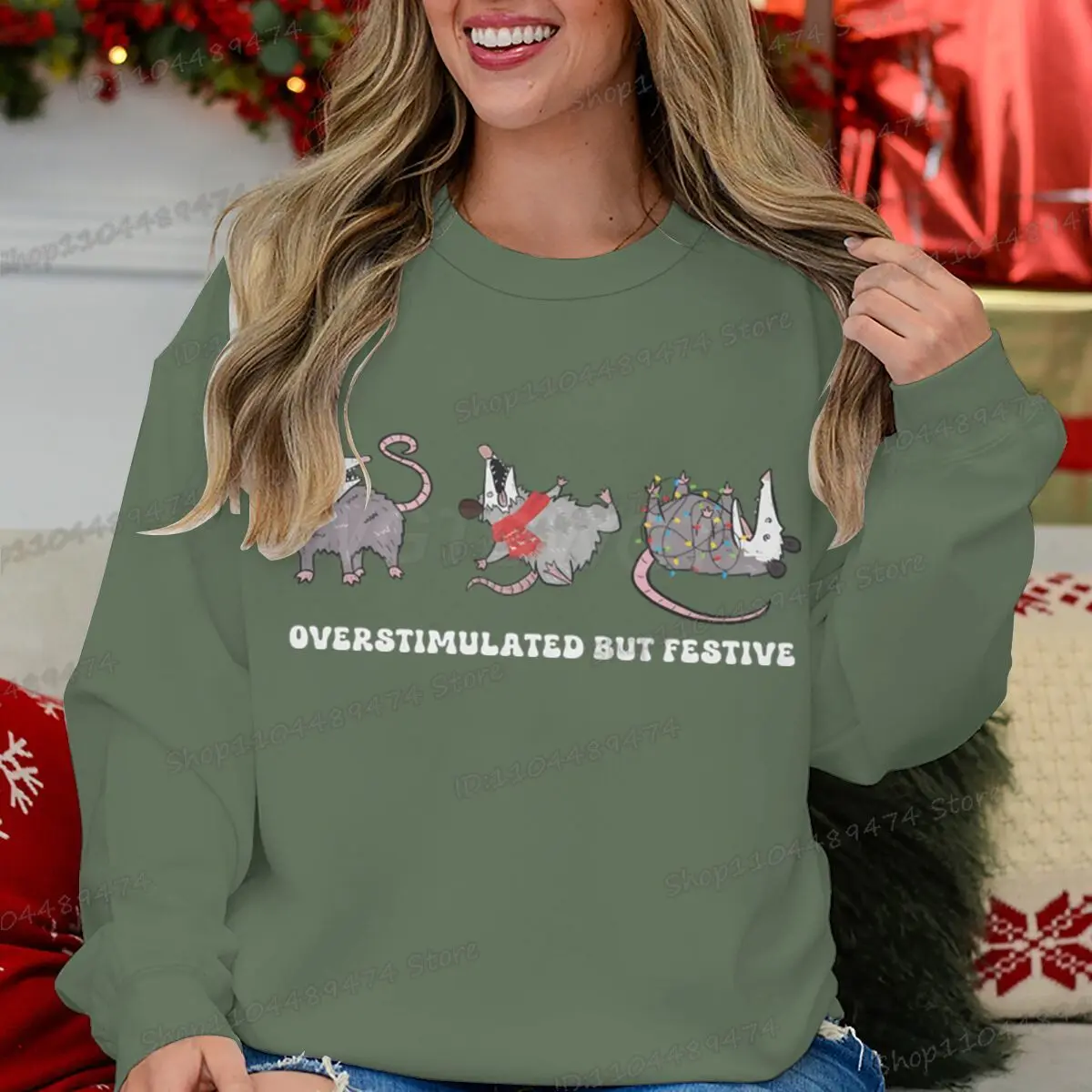 عيد الميلاد الأبوسوم المتفوق ولكن بلوزات احتفالية النساء الرجال عارضة الأزياء الجرافيك قمم جولة الرقبة عيد الميلاد السترة