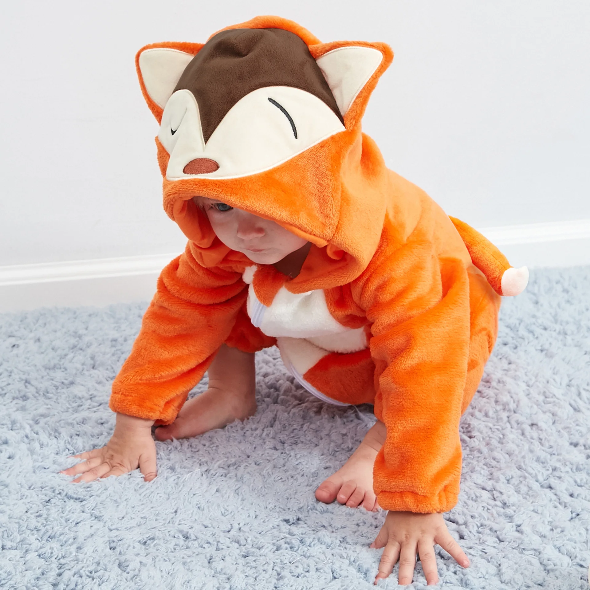 Kids Baby Jumpsuits Animal Fox Cosplay Growings Costume Toddler Winter Flannel Jumpsuits Holloween Party Cosplay