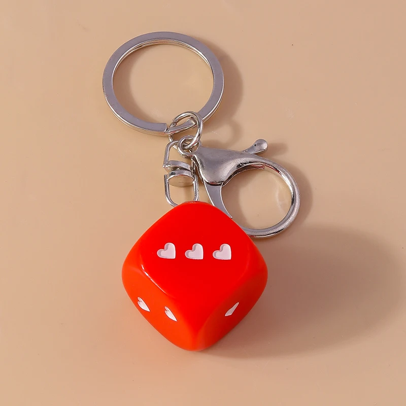 Fashion Resin Geometric Dice Keychain for Men Women Keyring Pendants Car Key Holder Handbag Decor DIY Key Chain Jewelry Gift