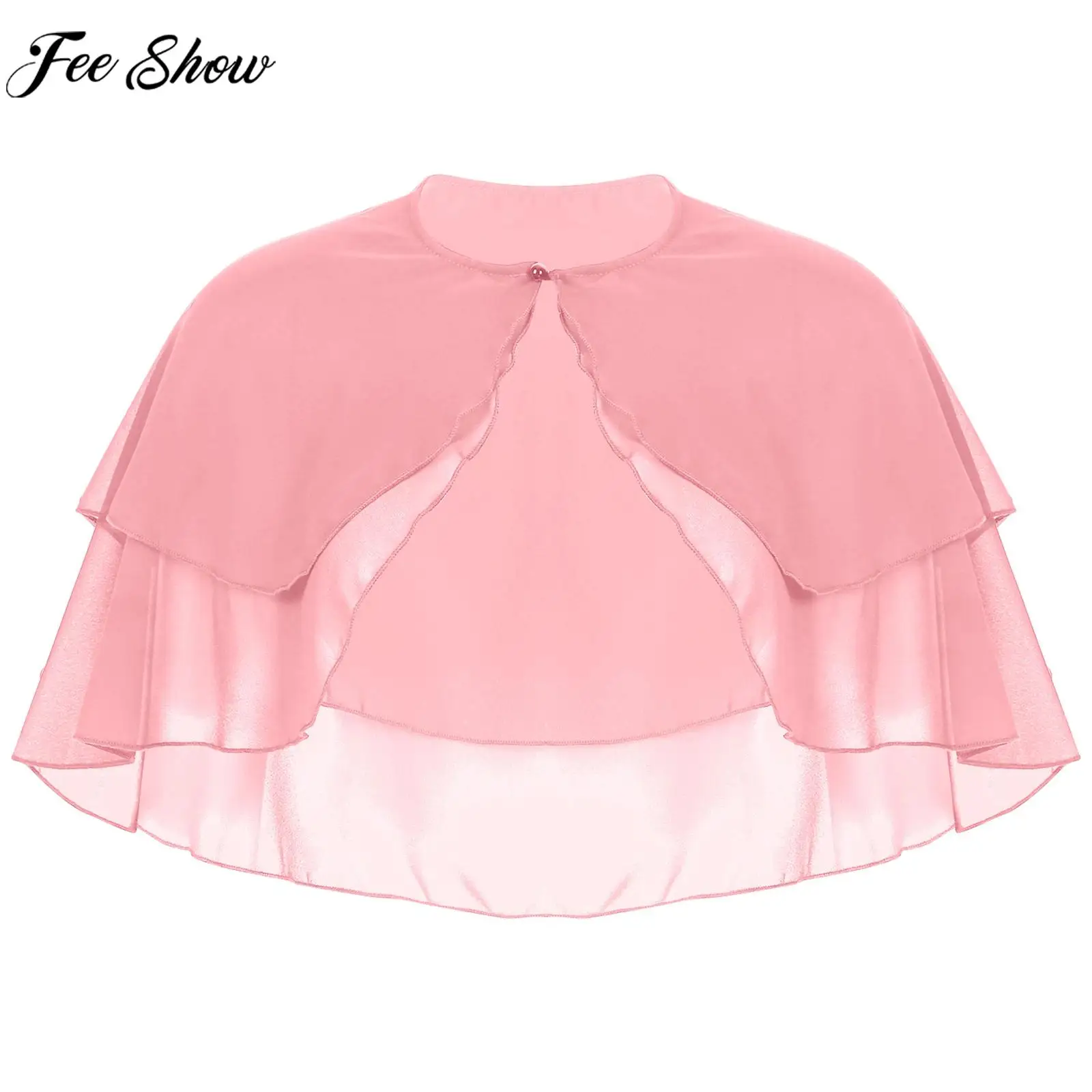 

Women Elegant Solid Color Chiffon Shawl Ruffle 2-Layer Chiffon Wraps Bolero Wedding Birthday Evening Party Dress Cape Outerwear