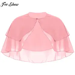 Women Elegant Solid Color Chiffon Shawl Ruffle 2-Layer Chiffon Wraps Bolero Wedding Birthday Evening Party Dress Cape Outerwear