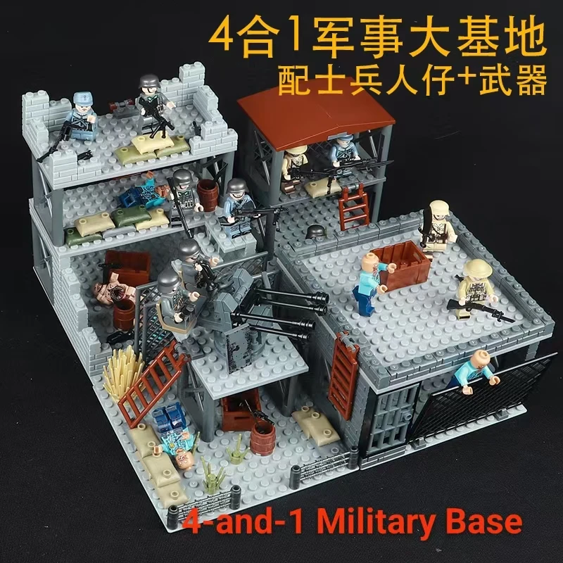 Base militaire Legos Compatible, quartier général, forteresse post-apocalyptique, blocs de construction abandonnés, scénarios de ruines de la seconde guerre mondiale