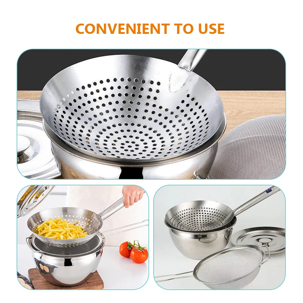 

1 set Stainless Steel Colander Strainer Mesh Oil Drainer Filter Spoon for Kitchen Family Restaurant Use Multi-Function Reusable