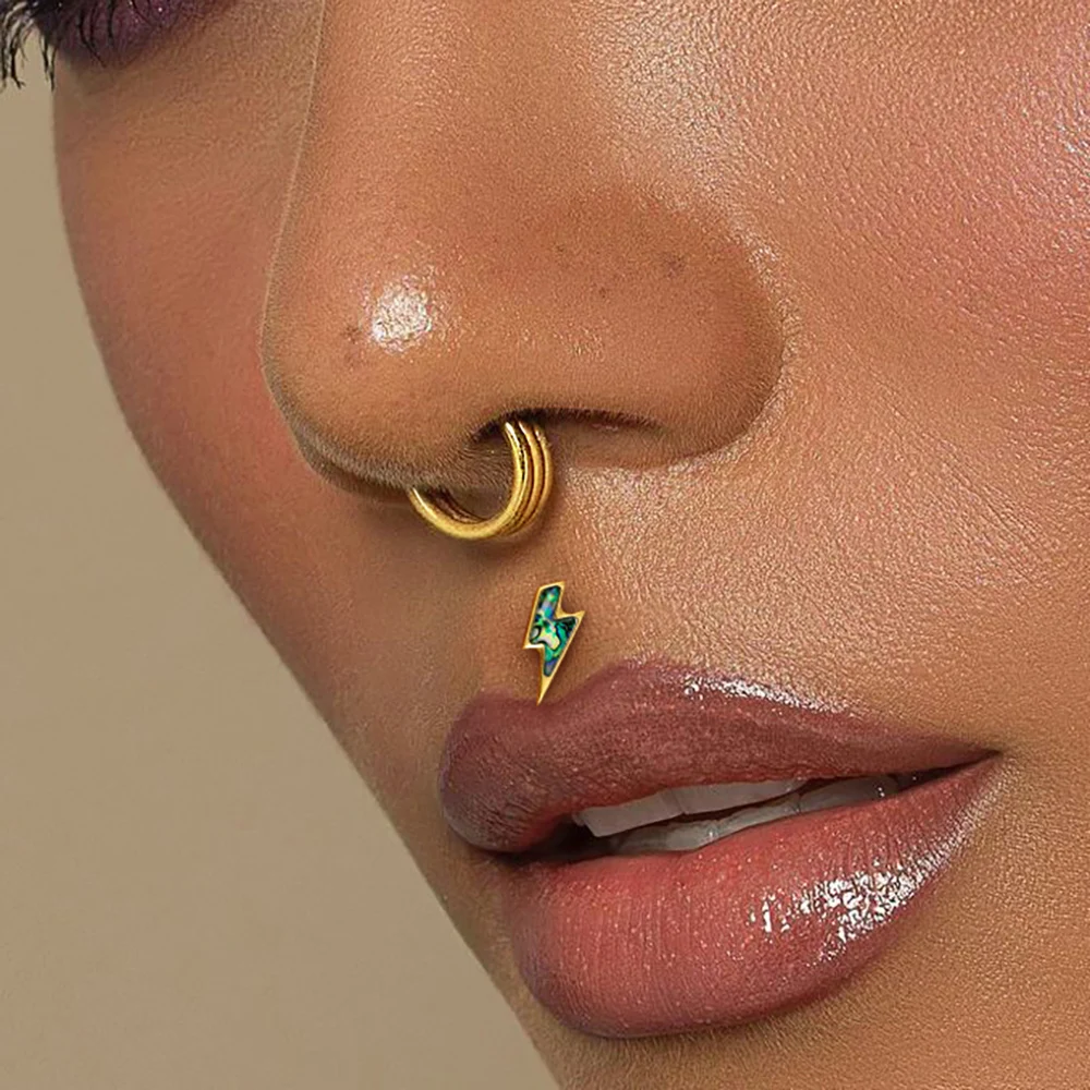 Casvort 1PC ASTM F136 Titanium Flat Back Earring Colorful Shell Flash Push Pin Labret Stud Conch Tragus Piercing Helix Medusa