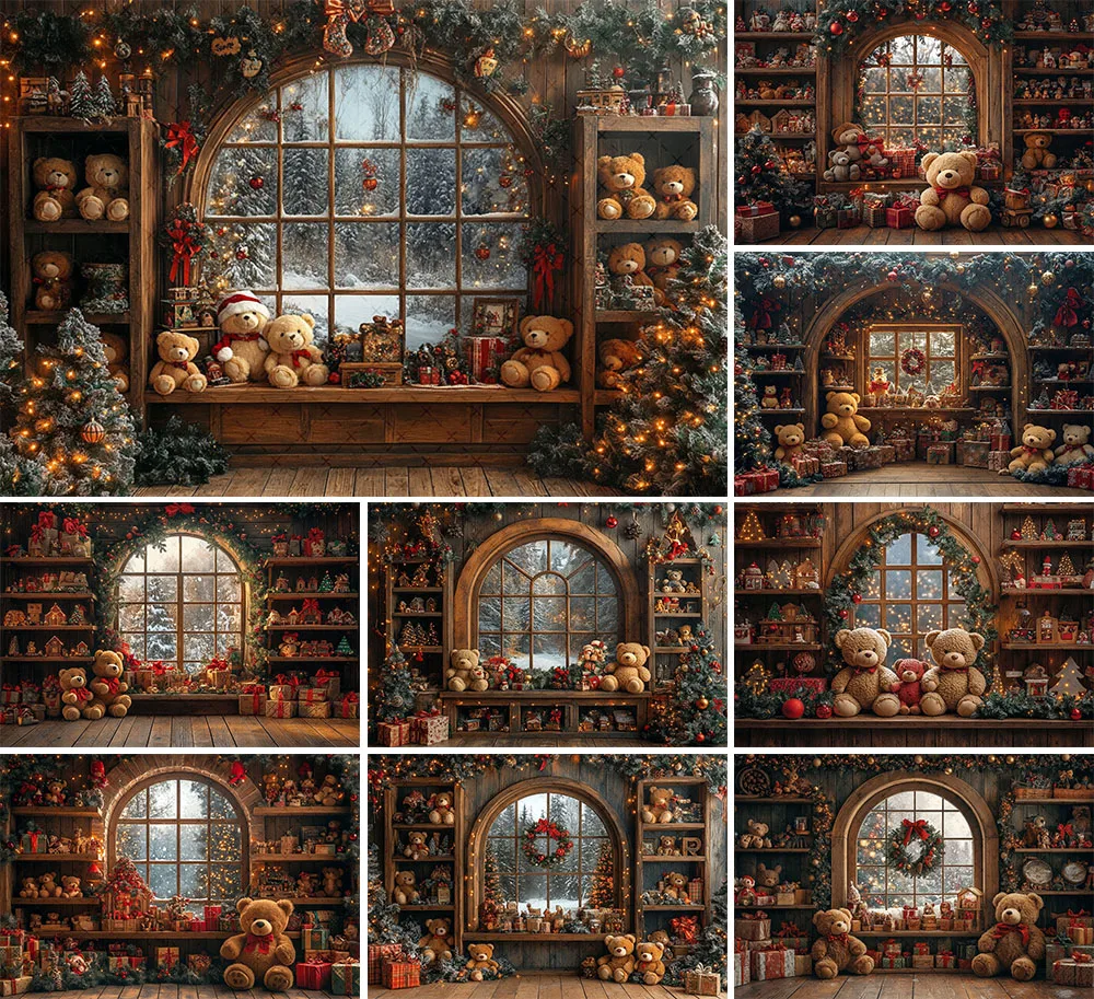 Mehofond Photography Background Winter Christmas Vintage Room Bear Xmas Gifts Kids Family Portrait Decor Backdrop Photo Studio