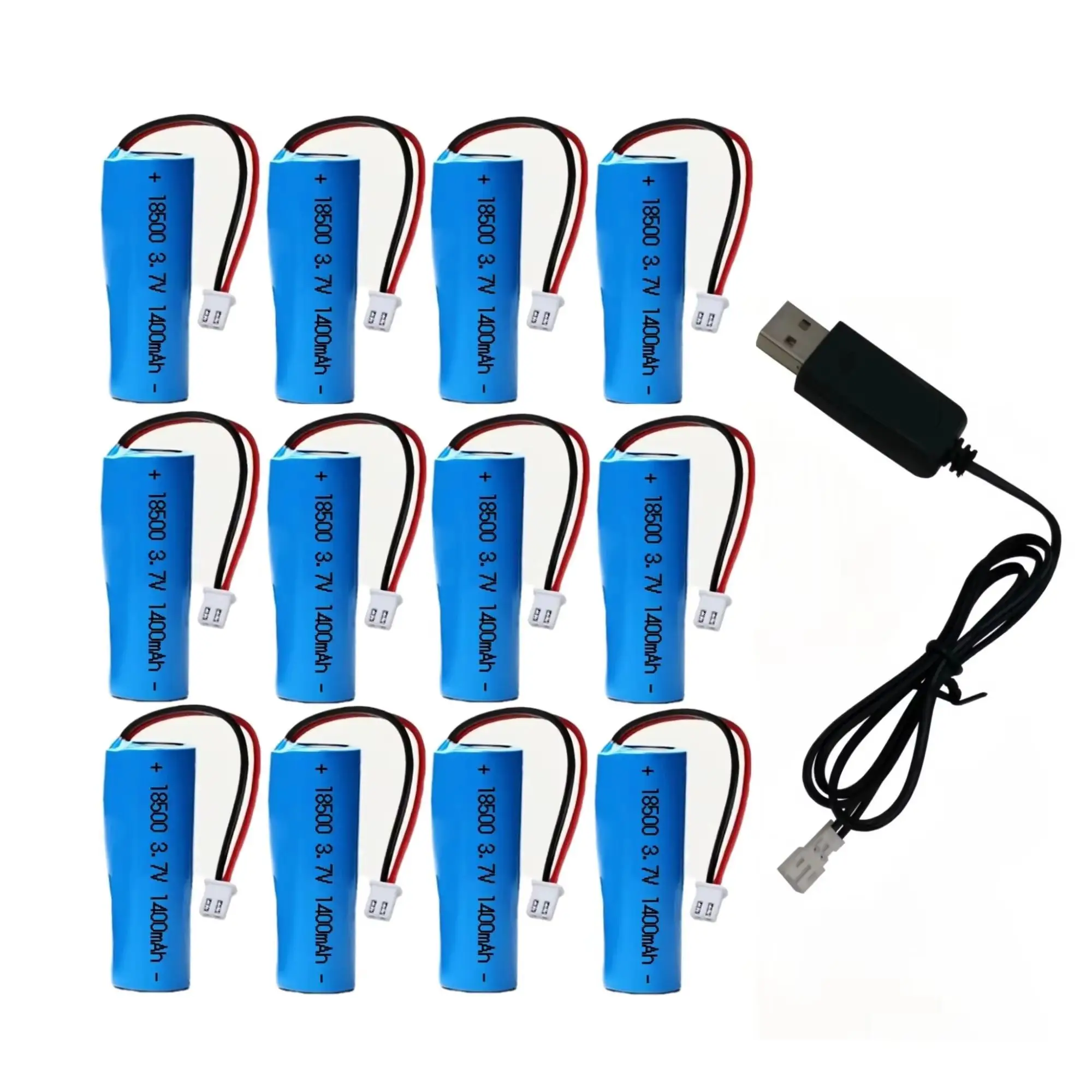 

12PCS 18500 3.7V 1400mAh Rechargeable Lithium Battery with Connector Wires for Flashlight Loudspeaker Eelectric mosquito swatter
