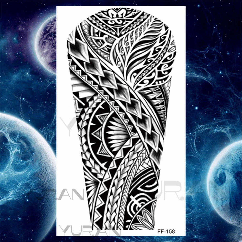 Large Totem Temporary Tattoos For Adults Men Realistic Maori Thorns Armbands Waterproof Fake Tattoo Stickers Arm Body Tatoos 3D