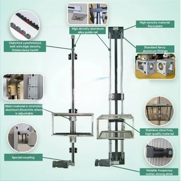 2 floors 100kg 3-5m guide rail traction motor pallet dumbwaiter lift food elevator