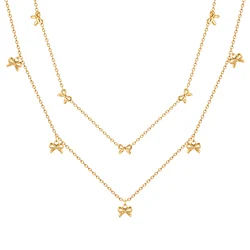 Charms Bow Necklace For Women, Bowknot Chain Choker Necklace, Stainless Steel Thin Link Exquisite Party Jewelry