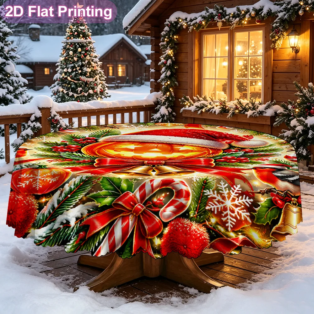 2Dflat single piece festive Christmas pumpkin Santa hat decoration round tablecloth for decoration - send a tablecloth in winter