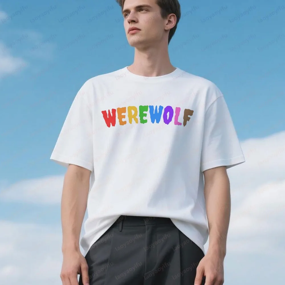 

Футболка Werewolf Rainbow Oozing с шрифтом ужасов, капающая готическая рубашка-монстр, жуткая ликантопия, ЛГБТЬЯ, фанаты, мужские и женские летние топы