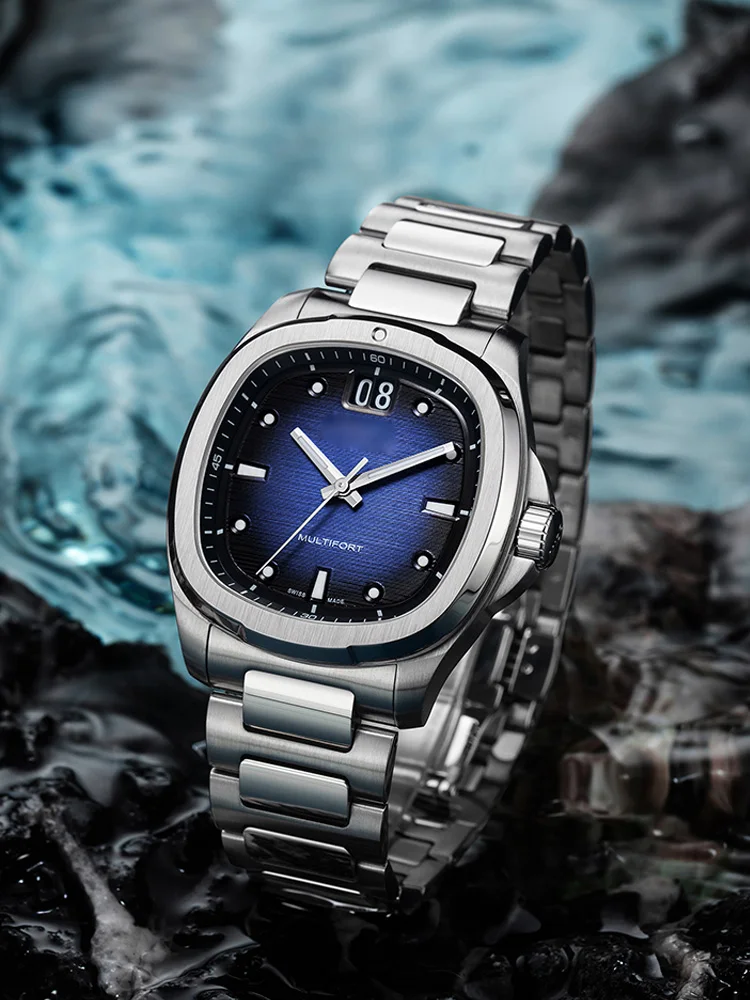 オリジナル湾曲した男性ラバー時計ストラップミド新マルチフォートテレビ M049.526 スポーツ時計バンドクイックリリースグリーンブルーシリコンバンド