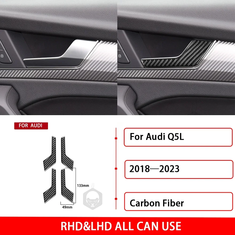 For Audi Q5L 2018—2023 Real Carbon Fiber Door Inner Puller Panel Cover Trim Sticker Interior Decoration Car Accessories