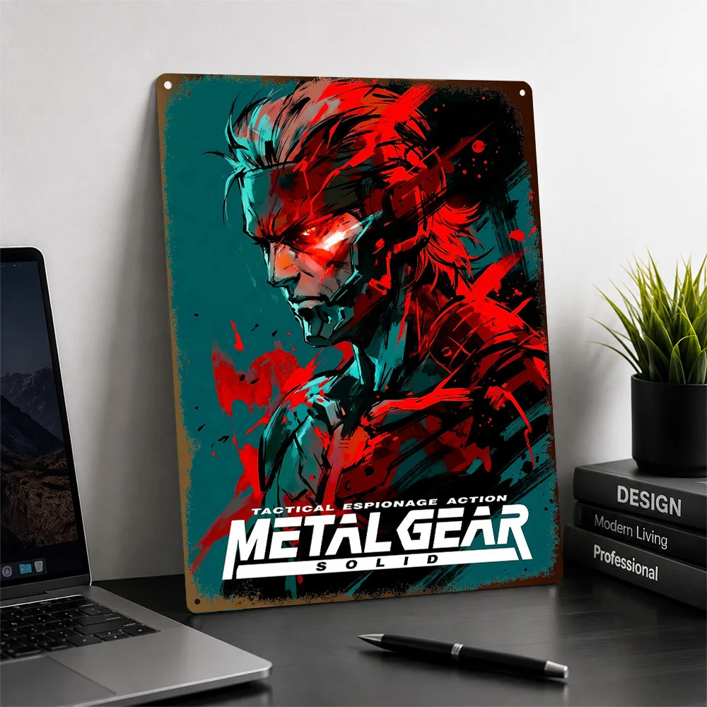 Tactical Cyborg Warrior Red Illustration Textured Metal Poster Graphic Wall Art For Gaming Room Customized Aluminum Sign Gift