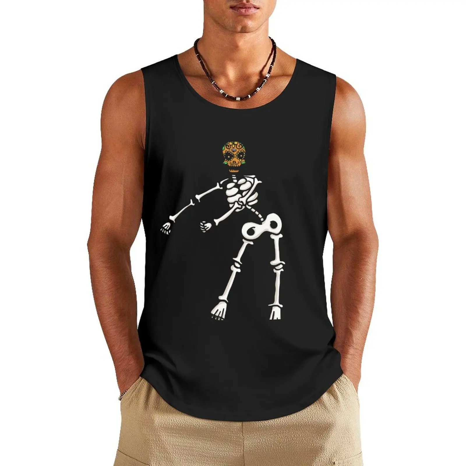 

Flossing Skeleton Day Of The Dead Halloween Floss Art Gift Tank Top gym Working vest gym for men