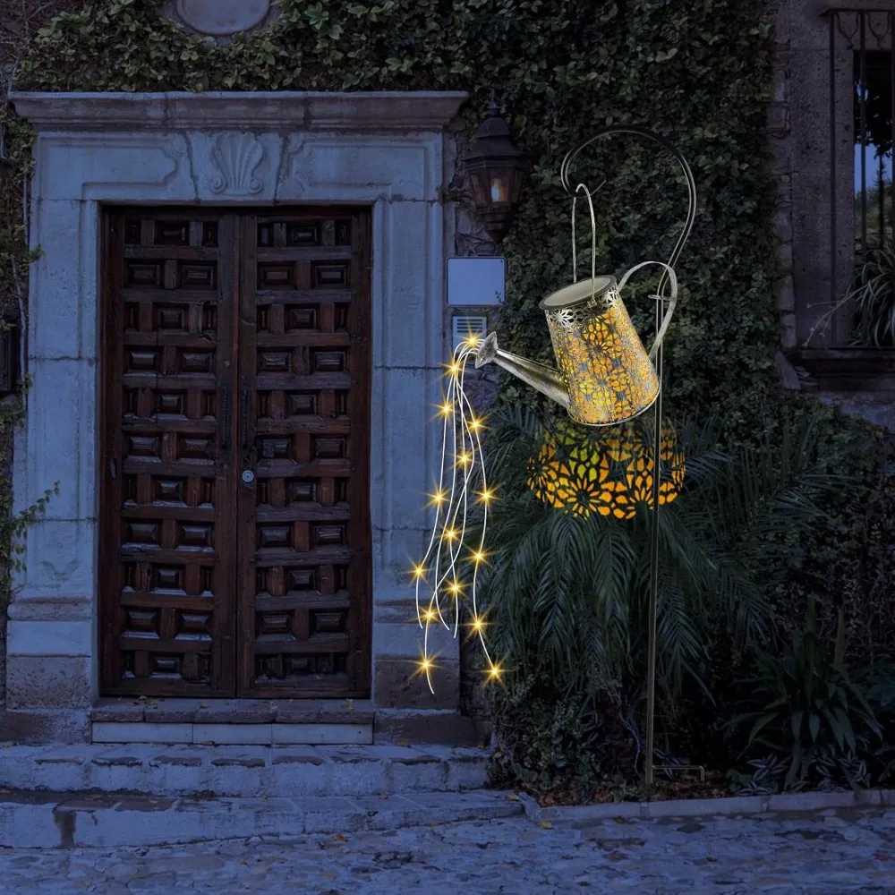 Iron Retro Garden Landscape Lights Solar Lanterns Watering CanOutdoor Watering Can Water Lawn Light 36LED Kettle String Light