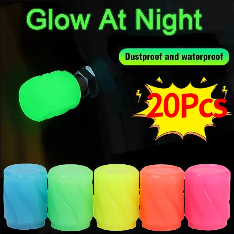 

20~4PCS New Glow At Night Tire Valve Cap Auto Motorcycle Bike Wheel Nozzle Dustproof Tyre Valve Stem Fluorescent Car Accessories