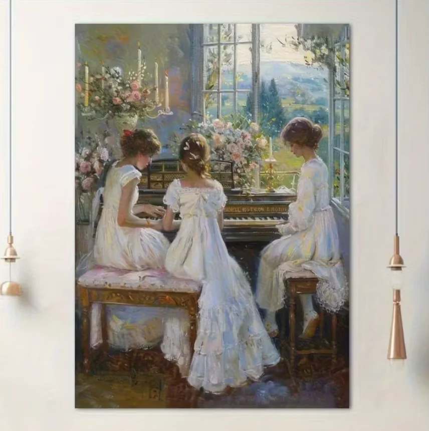 

Пазлы «Три девочки играют на фортепиано» (500/1000/1200/2000 деталей) – Семейные игры для игровой комнаты, спальни, подарки, без рамки