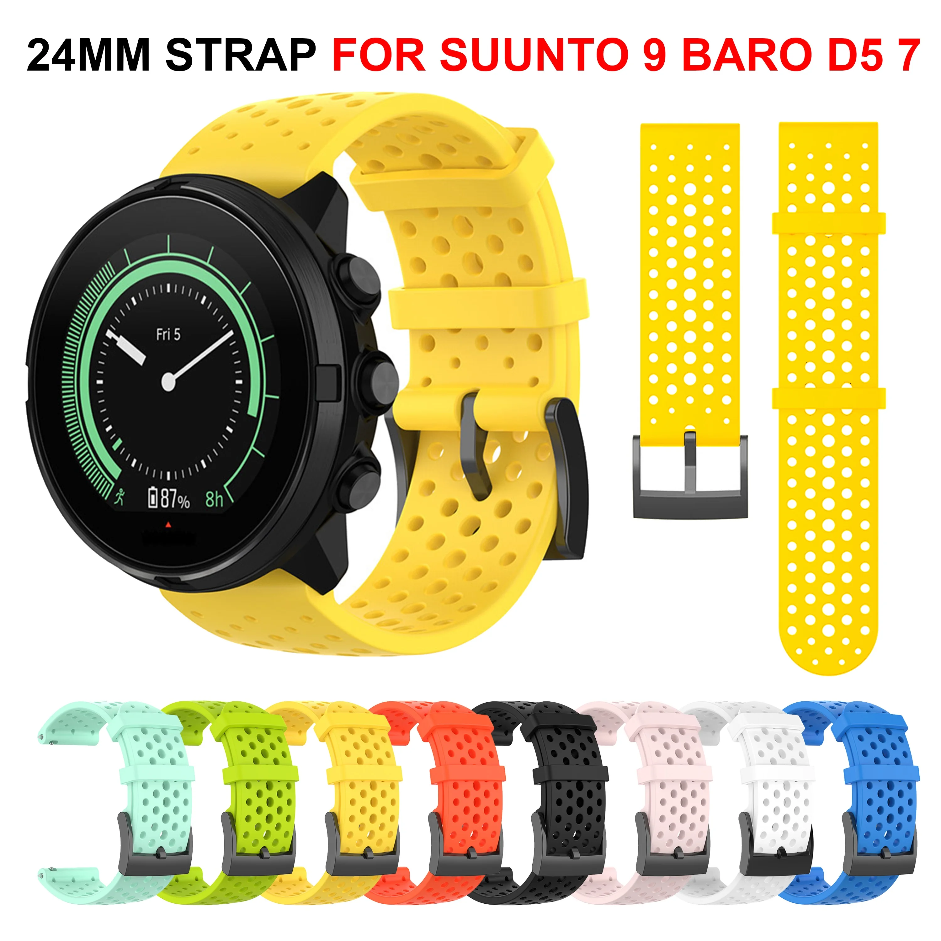 

24MM Silicone Watch Straps For Suunto 9 7 Baro/Suunto D5 Spartan Sport Wrist HR/Baro Smart Watch Band Breathable Bracelet Belt