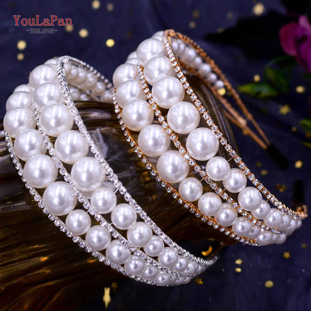 

YouLaPan Pearl Metal Headband Wedding Headpieces Bridal Hair Accessories Rhinestone Headpiece Women Girl Crowns and Tiaras HP400